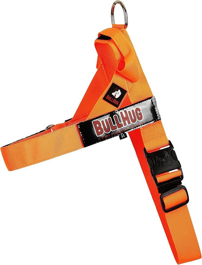 BULLHUG Adjustable Dog Harness– No Pull, No Choke – for English Bulldogs, French Bulldogs, Pugs & Broad-Chested Breeds – Easy, Safe Walks (NEON Orange, Small)