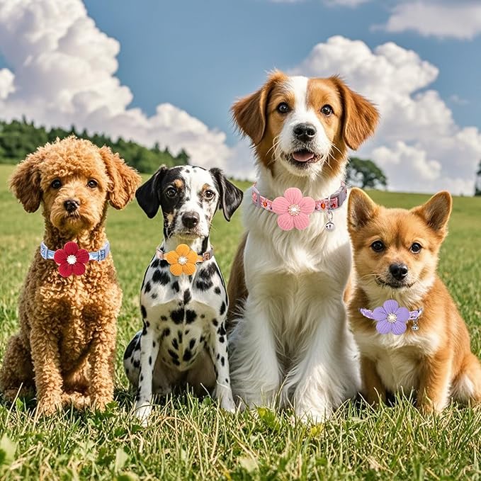 Large Dog Collar with Flower, Dog Collars for Large Dogs Collar for Girl Cute Dog Collar with Bell, Adjustable Length