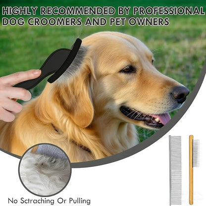 Slicker Brush for Dogs, Dog Grooming Supplies Long Pin Large Doodle Brush for Goldendoodles Poodles Bernedoodles, 3 Pcs Grooming Tools with Wooden Handle for Mats Tangles - Black