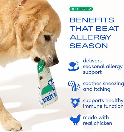 Native Pet Dog Allergy Chews - Dog Allergy Relief with Probiotics and Colostrum for Itchy Skin Relief to Support Seasonal Allergy and Healthy Immune System - All Natural Anti-Histamine - 90 Chews