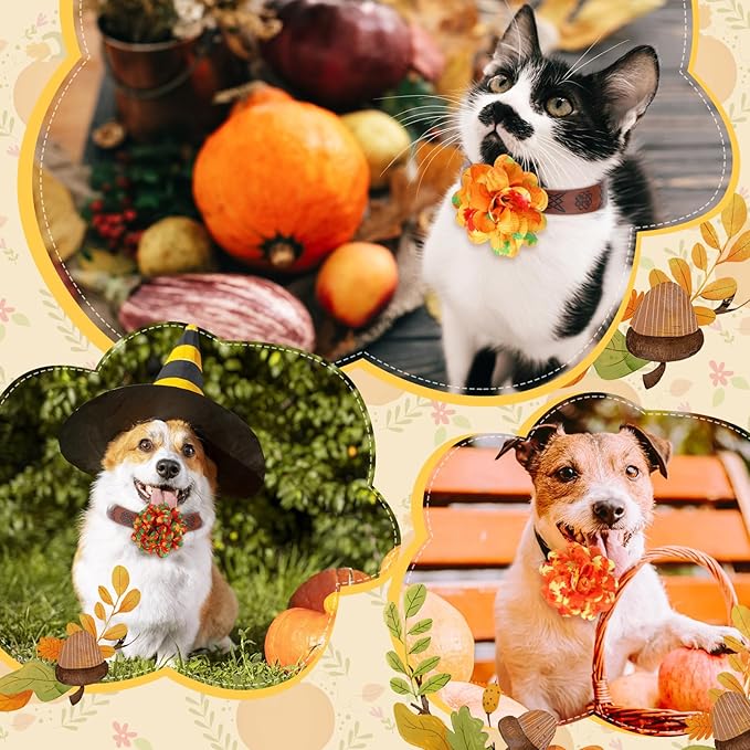 50 Pieces Fall Thanksgiving Dog Collar Flowers Bulk Maple Leaves Dog Charms Grooming Accessories Bow Tie Flower for Pets Cat Collar Attachment Embellishment Autumn Party Costume Photo Props