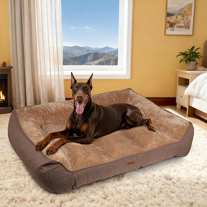 ZAKAPAWS Orthopedic Dog Bed for Extra Large Dogs - Extra Thick Supportive Dog Couch Bed, Pet Beds Sofa with Waterproof Washable Cover & Non-Slip Bottom, Brown, 48x35 Inch