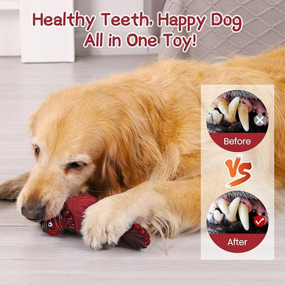 WinTour Tough Dog Toys for Aggressive Chewers, Durable and Indestructible Dog Toys to Keep Them Busy, Turkey Squeaky Chew Toys for Medium and Large Dogs, Red