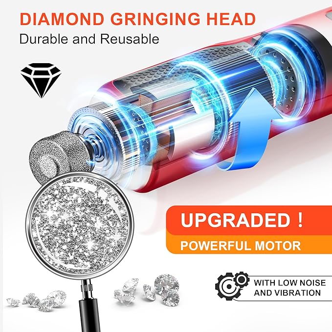 7-Speed Dog & Cat Nail Grinder with Light - Ring LED Safe to Avoid Overcut, Quiet Low Vibration & Powerful Fast, Cordless Rechargeable Toenail Trimmer for Small & Large Puppy & Breeds Paws(Red)