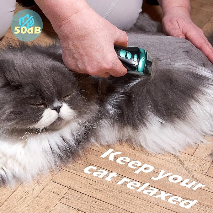 FuzzyFix Cat Clippers for Grooming with 5-in-1 Blade, Cat Grooming Kit Cordless Rechargeable Hair Trimmer Detachable Stainless Steel Blade Pet Shaver for Small Kitty Paw Face Head Body