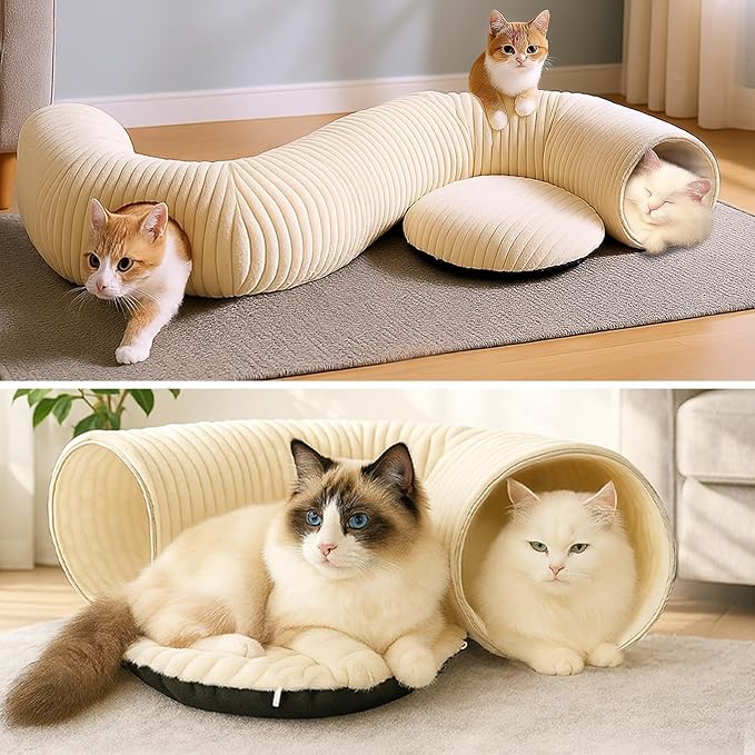MOYMO Cat Tunnel Bed with 40 Cat Toys, Collapsible Play Tunnel for Indoor Cats, Cat Tube for Kitten Puppy