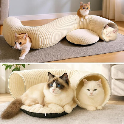 MOYMO Cat Tunnel Bed with 40 Cat Toys, Collapsible Play Tunnel for Indoor Cats, Cat Tube for Kitten Puppy