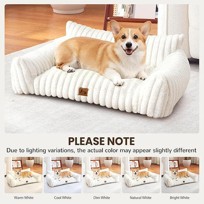 Warmrest Dog Couch for Pets, Cute Small Dog Bed Medium Size Dogs with Cozy Soft Faux Rabbit Fur for Small & Medium Dogs, Supportive Pet Sofa with Removable Washable Cover, Cream, 36"