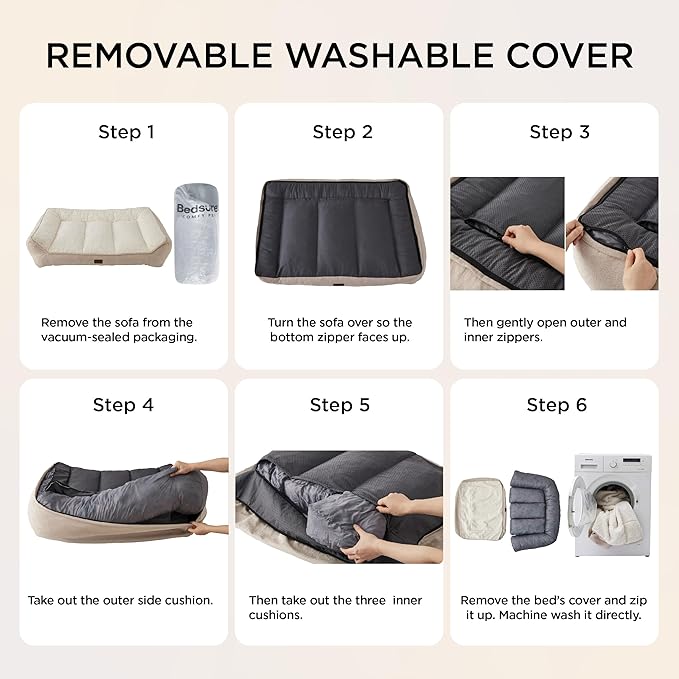 Bedsure XL Orthopedic Dog Beds Large Sized Dog - Extra Thick Supportive Dogs Couch with Waterproof Washable Cover, Extra Large Comfort Pet Bed Sofa with Soft Plush Sherpa and Nonskid Bottom, Beige