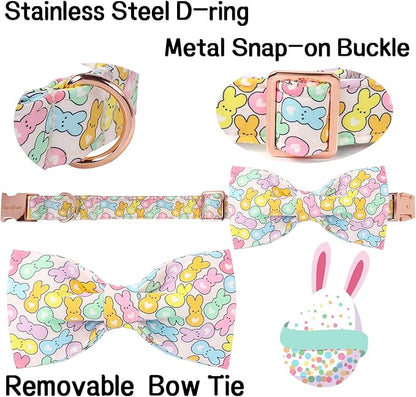 Unique Style Paws Easter Dog Collar with Bow Blue Colorful Rabbit Easter Heart Cotton Polyester Puppy Collars for Small Medium Large Dogs