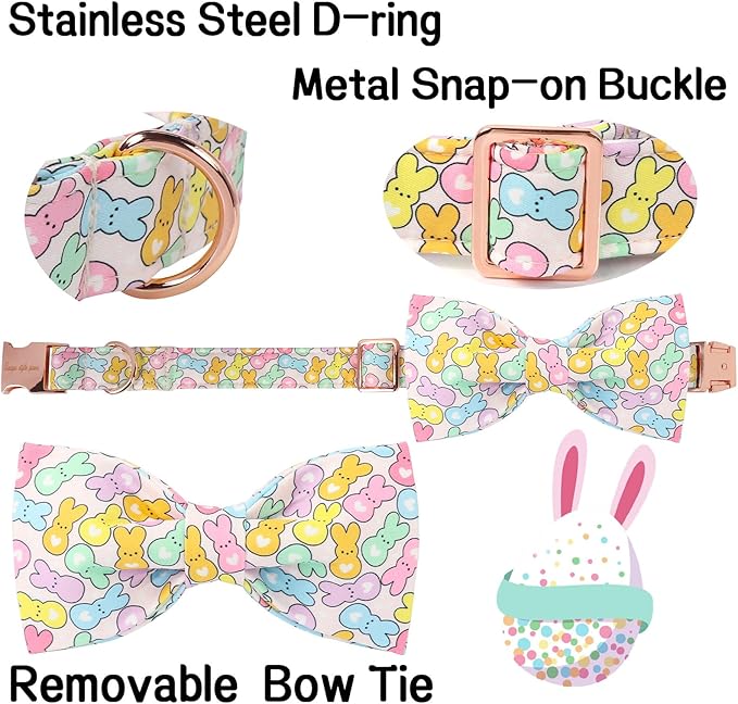 Unique Style Paws Easter Dog Collar with Bow Blue Colorful Rabbit Easter Heart Cotton Polyester Puppy Collars for Small Medium Large Dogs