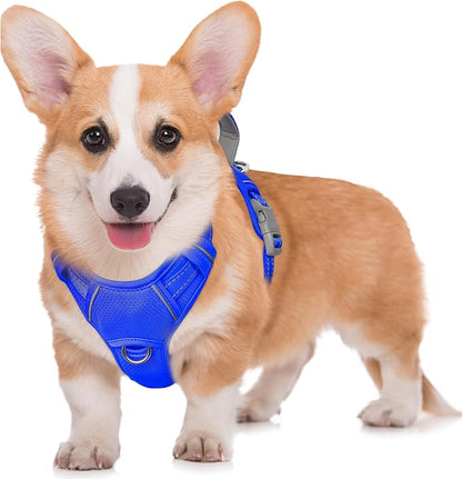 BARKBAY No Pull Dog Harness Large Reflective Dog Harness with Front Clip and Easy Control Handle for Walking Training Running with ID tag Pocket(Sapphire Blue,M)