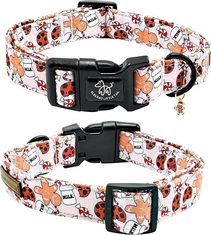 Elegant little tail Christmas Dog Collar, Pet Collar Cotton Soft Gingerbread Man Winter Dog Collars Holiday with Quick Release Buckle Pet Puppy Collar for Medium Dogs