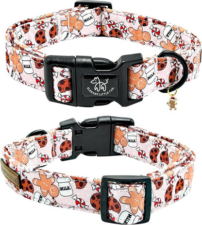 Elegant little tail Christmas Dog Collar, Pet Collar Cotton Soft Gingerbread Man Winter Dog Collars Holiday with Quick Release Buckle Pet Puppy Collar for Medium Dogs
