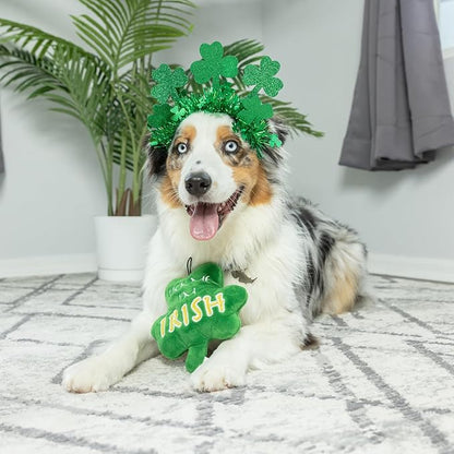 Huxley & Kent Funny Dog Toy w/Squeaker – Power Plush Squeaky Dog Toys for Small, Medium & Large Dogs – Soft Stuffed Animal for Indoor Play & Fetch - Lick Me Shamrock, One Size