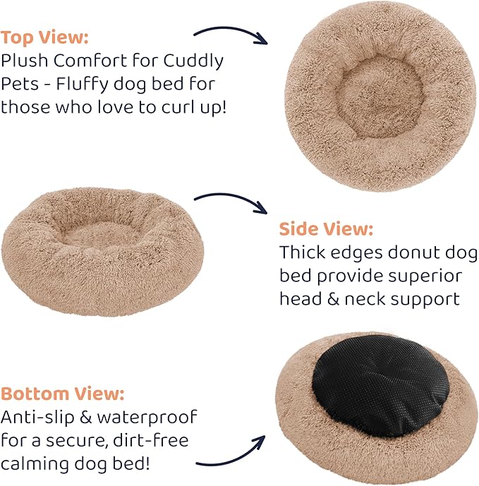Donut Dog Bed - Premium Comfort for Anxiety Relief - Fluffy & Calming Design with Ultra-Plush Support | Cozy Round Dog Bed with Super Soft Circle Style (Camel, X-Large)