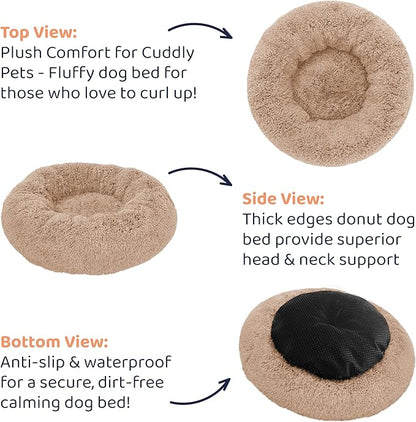 Donut Dog Bed - Premium Comfort for Anxiety Relief - Fluffy & Calming Design with Ultra-Plush Support | Cozy Round Dog Bed with Super Soft Circle Style (Camel, Medium)