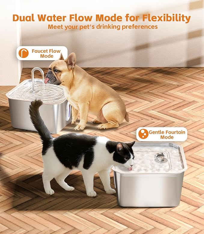 UPAWPIA 4L/135oz Large Cat Water Fountain Stainless Steel with 8 Filters Pet Water Fountain for Cats Quiet Indoor Pets Dog Small Animal Automatic Dog Water Dispenser for Drinking Watering Supplies