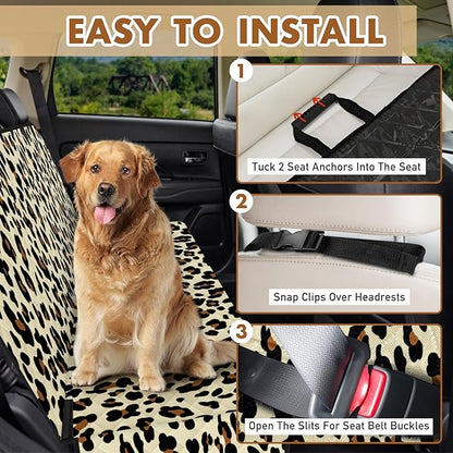 NECKORY Backseat Cover for Dogs, Waterproof and Non-Slip Pet Bench Seat Covers, Car Seat Protector for Back Seat, Universal Size Rear Car Seat Cover Fits Cars, Trucks and SUVs, L-Leopard&Black