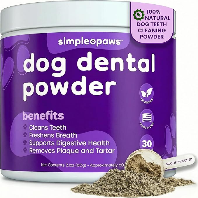 Dental Powder for Dogs Teeth – Dog Dental Powder for Teeth Cleaning – All Natural Bad Dog Breath Treatment with Probiotics for Fresh Breath & Oral Health – Chicken Flavored, 60 Scoop Supply