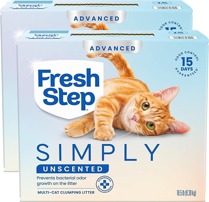 Fresh Step Advanced Simply Unscented Clumping Litter, Fresh Step Unscented Cat Litter Fights Odor on Contact, 37 lbs. (2 x 18.5 lb. Box)