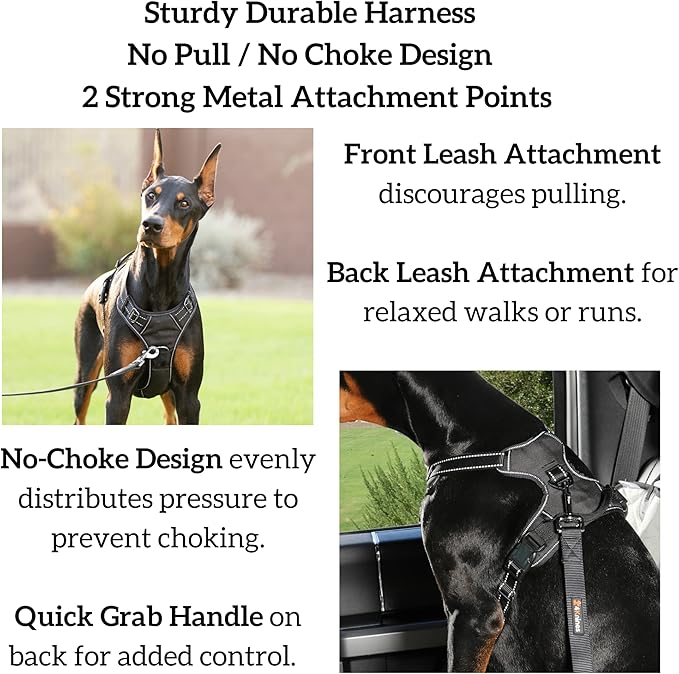 4Knines No Pull Dog Harness for Large Dogs – Adjustable Reflective Harness with Front & Back Leash Clips – Durable, Easy Control for Walks & Training (Black)