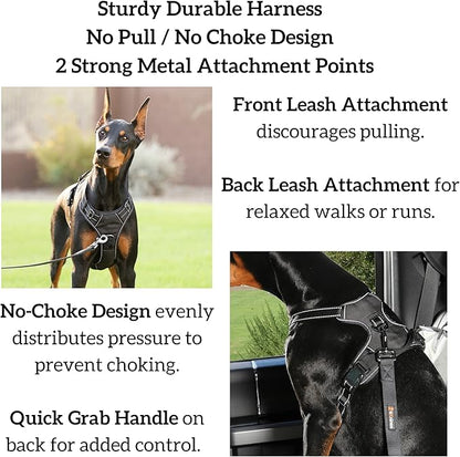 4Knines No Pull Dog Harness for Large Dogs – Adjustable Reflective Harness with Front & Back Leash Clips – Durable, Easy Control for Walks & Training (Black)