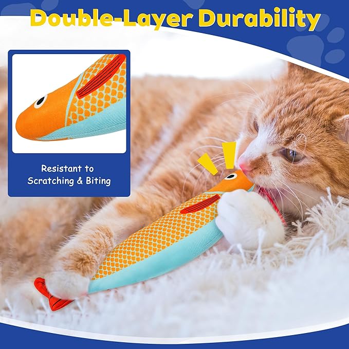 Zasle Cat Toys, Catnip Toys for Cats, Soft and Durable with Rattle Sound, Interactive Kitten Toys for Indoor Cats, Cat Chew Toy for All Breeds (3 Pack, Saury)