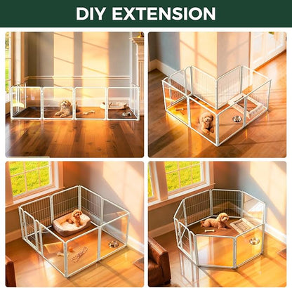 FXW Acrylic & Wire Mesh Indoor Dog Playpen, Heavy Duty 24 Inch 8 Panels Metal Dog Pen for Puppy and Small Dogs, White│Patented