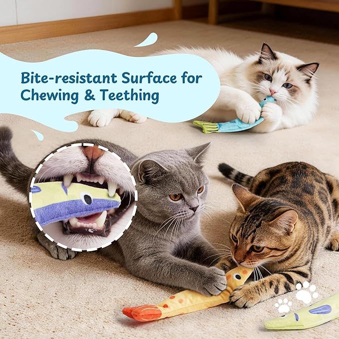PURETOY Catnip Toys, [12000mg] Extra Large Cat Toys for Indoor Cats, 100% Natural North American Catnip Floppy Fish, Crinkle Sound, Soft Cotton-Free Surface for Chewing, Teething & Kicking