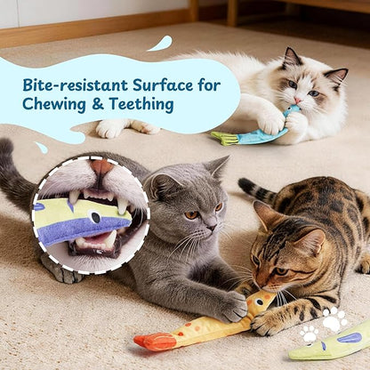 PURETOY Catnip Toys, [12000mg] Extra Large Cat Toys for Indoor Cats, 100% Natural North American Catnip Floppy Fish, Crinkle Sound, Soft Cotton-Free Surface for Chewing, Teething & Kicking