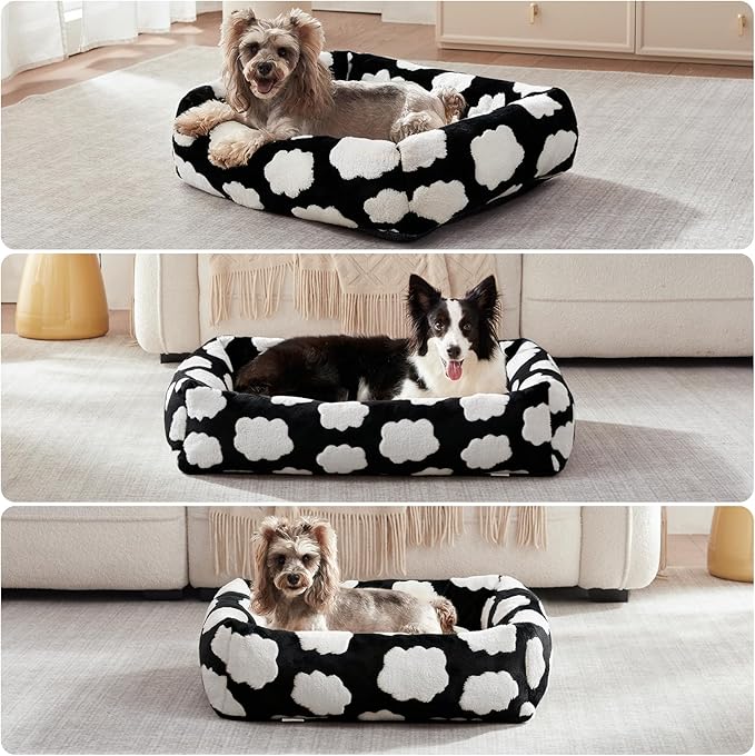 JOEJOY Small Dog Bed for Small Dogs, Rectangle Washable Orthopedic Dog Bed with Removable Zipper Cover, Cute Soft Calming Puppy Pet Bed with Jacquard Shaggy Plush & Non Skid Bottom