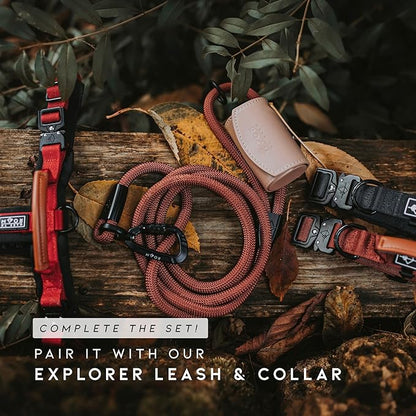 MADE TO ROAM Premium Explorer Harness - Y-Shaped Dog Harness with Adjustable Durable Nylon, Soft Padding, Metal Buckles and Leather Handle for Small, Medium, Large Dogs (Michigan Autumn, Size 4)