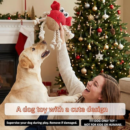Squeaky Crab Dog Toy with Rope Legs - 5.5''X9.5'' Durable Dog Chew Toy for Small Dogs | Built-in Whistle Sounds | Teeth Cleaning | Interactive Dog Toys （RED）