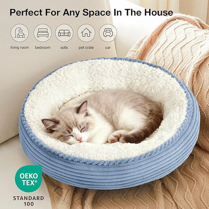 Love's cabin Round Donut Cat and Dog Cushion Bed, 20in Pet Bed for Cats or Small Dogs, Anti-Slip & Water-Resistant Bottom, Super Soft Durable Fabric Pet beds, Washable Luxury Bed Sky Blue Stripe
