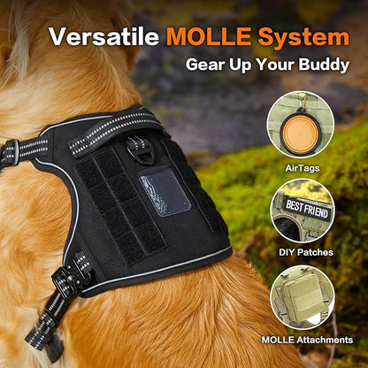 PawsPassion No Pull Dog Harness for Medium Sized Dog, Heavy Duty Tactical Adjustable Pet Harness, Voyager Service Walking Vest Harness with Easy Control Handle Reflective Strip (Stealth, M)