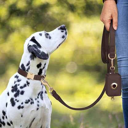 PET ARTIST PU Leather Dog Collar, Bright & Stylish Brown Dog Collar with Quick Release Gold Metal Buckle, Soft Nylon Padded Durable Pet Collars Adjustable for Large Dogs, Neck Fit 16-27"