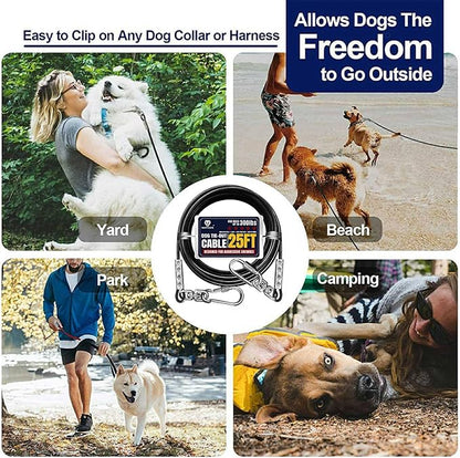 Tie Out Cable for Dogs Up to 300lbs,25ft Extra Strong 1000lbs Break Strength Tie-Out Tether Trolley Training Lead,Dog Run Cable for Yard Garden Park Camping Outside (300lbs 25ft, Black)