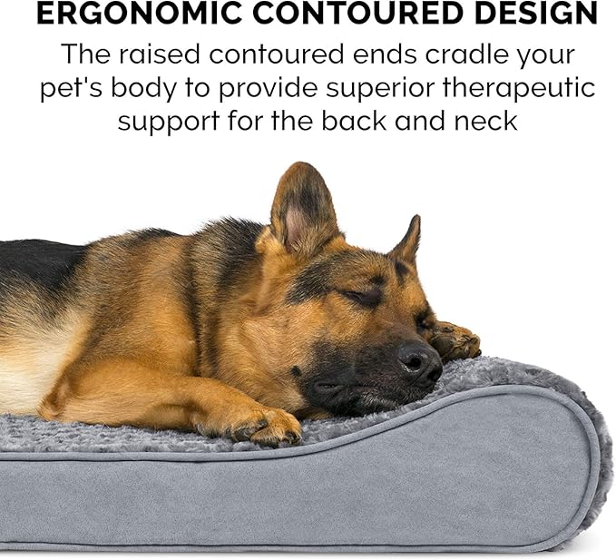 Furhaven Cooling Gel Dog Bed for Large/Medium Dogs w/ Removable Washable Cover, For Dogs Up to 38 lbs - Ultra Plush Faux Fur & Suede Luxe Lounger Contour Mattress - Gray, Large
