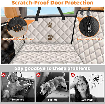 URPOWER Backseat Extender for Dogs - Hard Bottom Dog Car Seat Cover for Back Seat, Dog Hammock for Car and SUV, Pet Rear Seat Protector Dogs Travel Bed with Mesh Window & Side Flaps