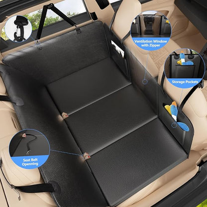 ROUWINNE Back Seat Extender for Dogs-Upgraded PU Leather, Hard Bottom Dog Car Seat Cover for Back Seat, Anti-Scratch Backseat Extender for Dogs,Waterproof Dog Hammock for Car, SUV, 420lbs
