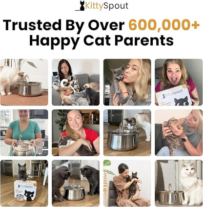 KittySpout Stainless Steel Cat Water Fountain Automatic Drinking Fountain, Quiet Circulating Water Bowl, Dishwasher Safe, Indoor Pet Fountain for Hydrated Healthy Cats (Stainless Steel, 4L Corded)
