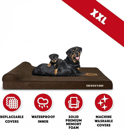The Dog’s Bed Orthopedic Headrest Dog Bed XXL Brown Plush, Memory Foam, Pain Relief for Arthritis, Hip & Elbow Dysplasia, Post Surgery, Lameness, Waterproof Washable Cover, Veterinary Approved