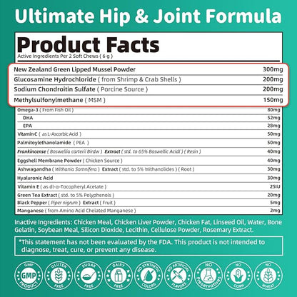 Advanced Dog Joint Supplement – 15-in-1 Glucosamine for Dogs with Chondroitin, MSM & Green Lipped Mussel – Hip & Joint Pain Relief Mobility Chews, Chicken Flavor, 90Ct Breeds