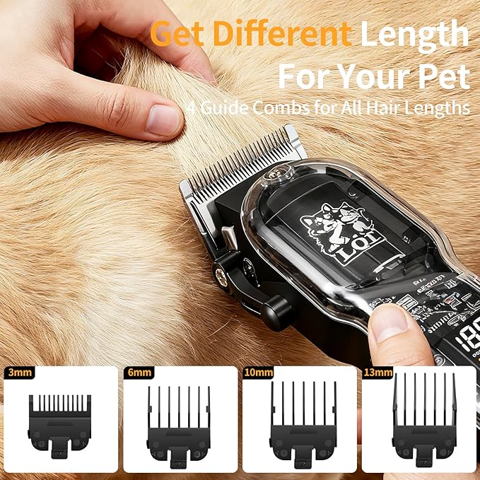 LQTⓇ Pet Electric Trimmer, Transparent Edition, Quiet Design, Wireless USB Charging, LED Digital Display. Suitable for Pets with Thick Coats.