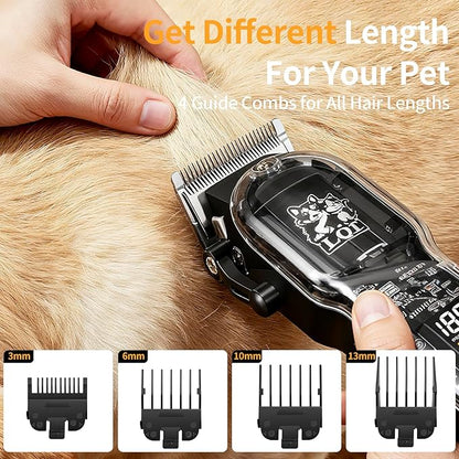 LQTⓇ Pet Electric Trimmer, Transparent Edition, Quiet Design, Wireless USB Charging, LED Digital Display. Suitable for Pets with Thick Coats.