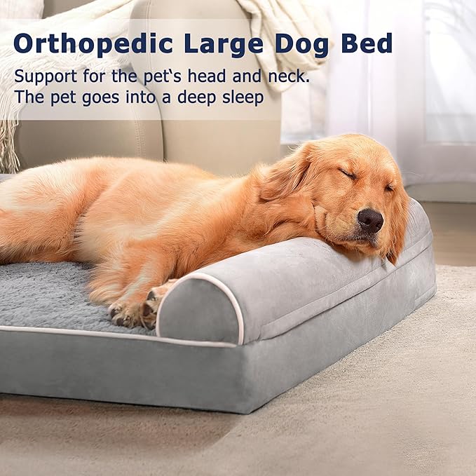 WESTERN HOME Dog Beds Large Sized Dog, Orthopedic Large Pet Bed with Waterproof Lining, Removable Washable Cover and Nonskid Bottom, Medium Couch, Grey