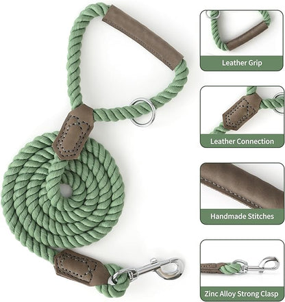Mile High Life Dog Leash, Braided Cotton Rope Leashes with Leather Handle - Heavy Duty Metal Clasp, 4FT, 1/2" Thick - Wedding, Walking & Training Leash for Small Medium Large Dogs (Kashmir)