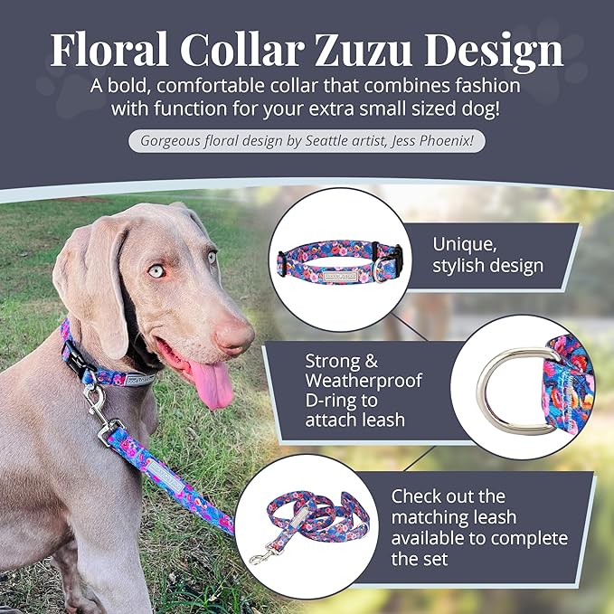 Lucky Love Dog - Adjustable Dog Collar with Easy Click Buckle for Small Dogs, Durable, & Comfortable Collar for Male & Female Dogs, Pet Collar for Puppies & Adult Dogs - Zuzu, XS