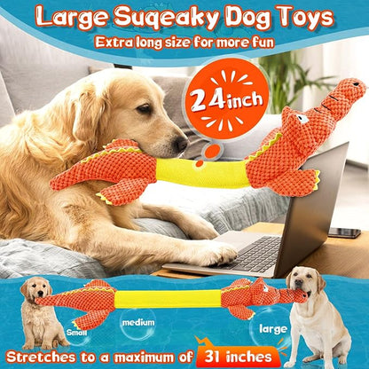 Interactive Tug of War Dog Toys for Small to Large Breeds-Squeaky Puppy Toys with Crinkle Paper, Stuffed Chew Dog Toys to Keep Them Busy, Training Reward Gift (Orange)